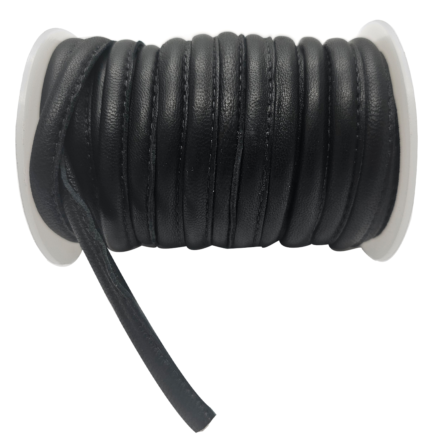 Lederschnur Rund seitlich gesäumt 6 mm - Schwarz. Länge: 3 m