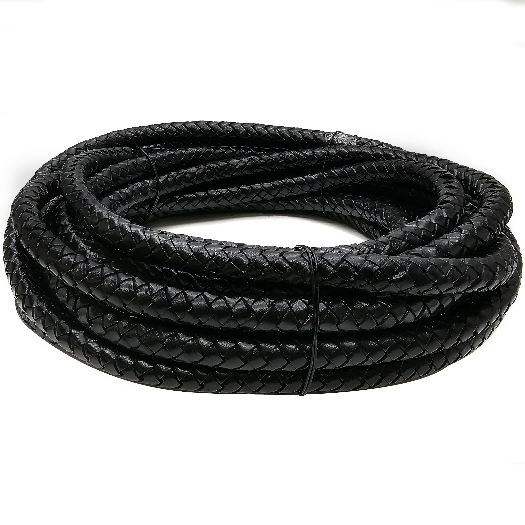 Lederschnur geflochten 15 mm - Schwarz. Länge: 3 m