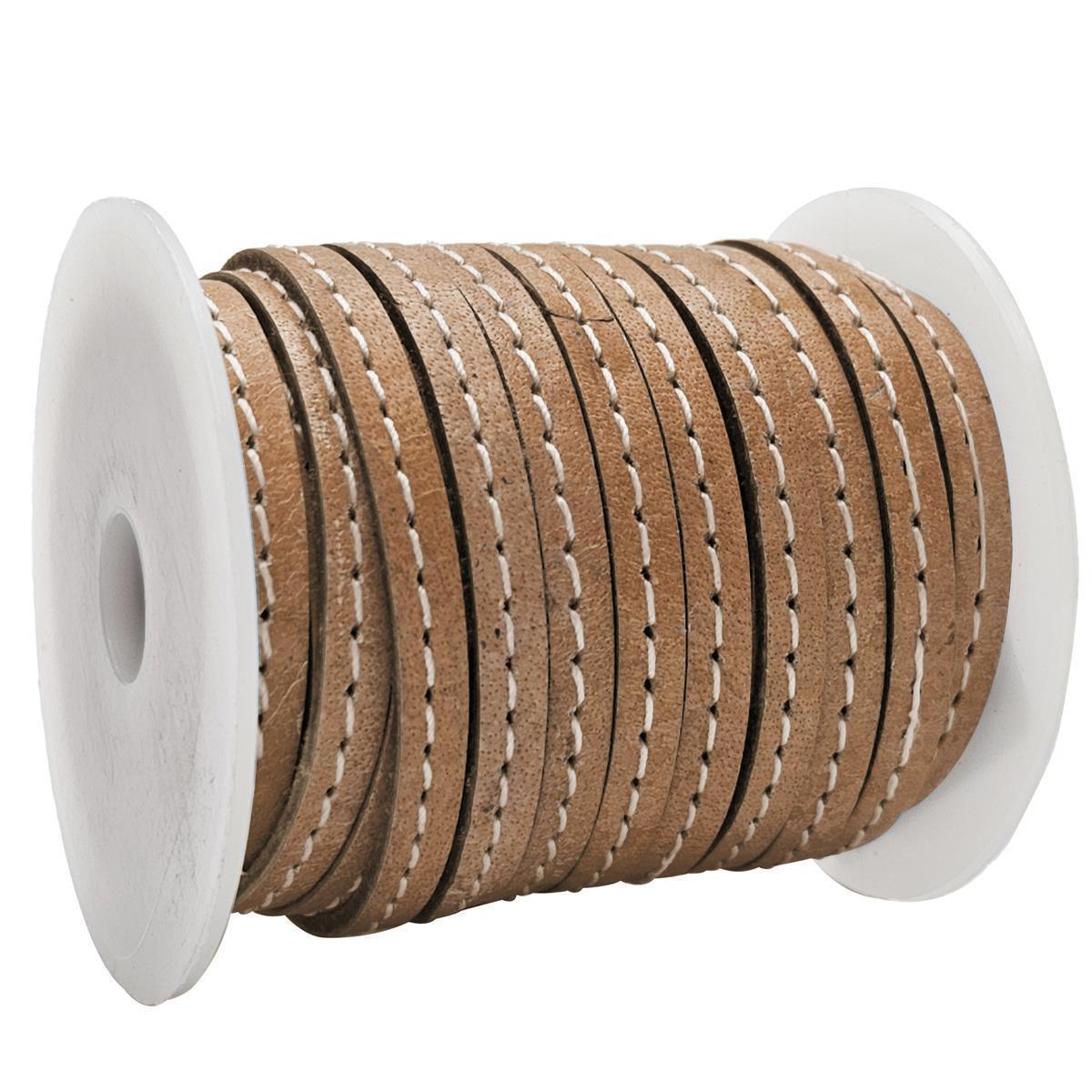 Lederband flach mit Ziernaht  5 x 1,5  mm - KO/18 Hellbraun 5 m