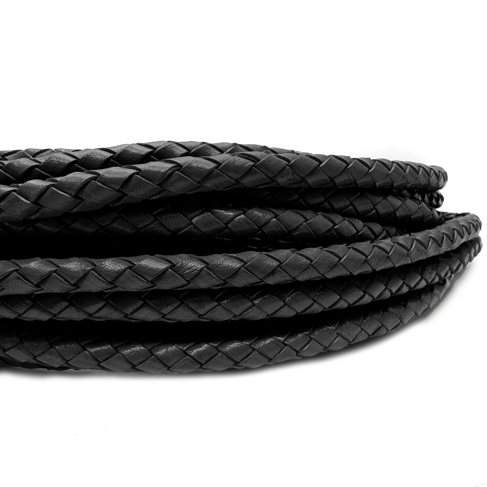 Lederschnur rund geflochten 6 mm - Schwarz. Länge: 3 m