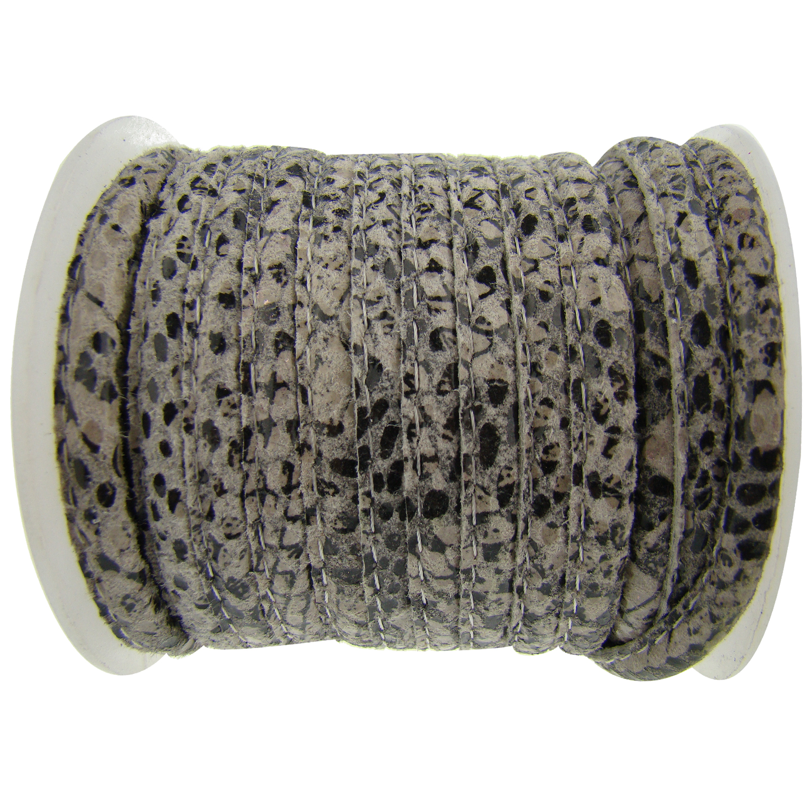 Lederschnur Oval gesäumt | Dicke:  4 mm - Schwarz-Weiß gemustert. Länge: 5 m