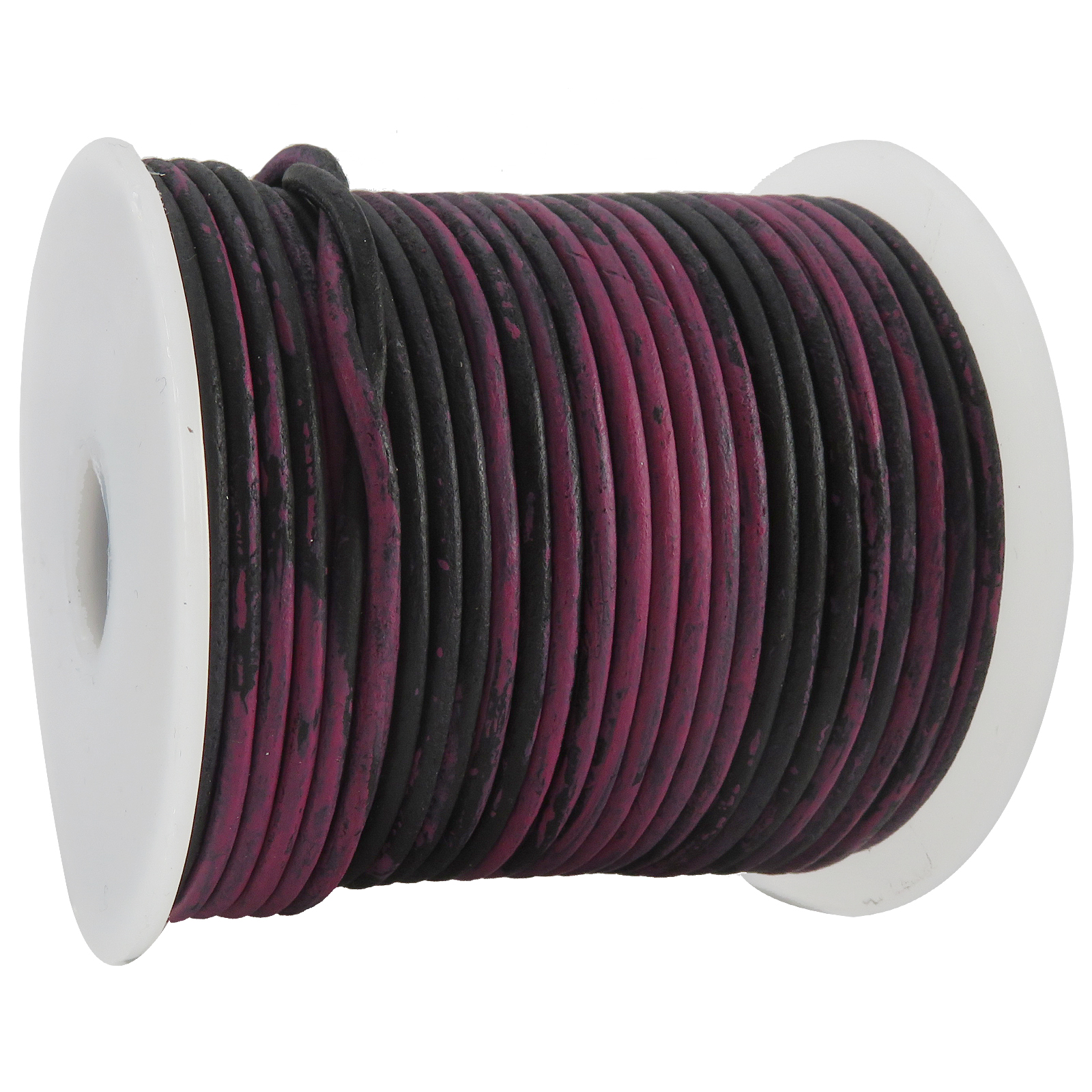 Lederschnur Rund 2 mm - Bicolor Pink/Schwarz. Länge: 25 m auf Rolle