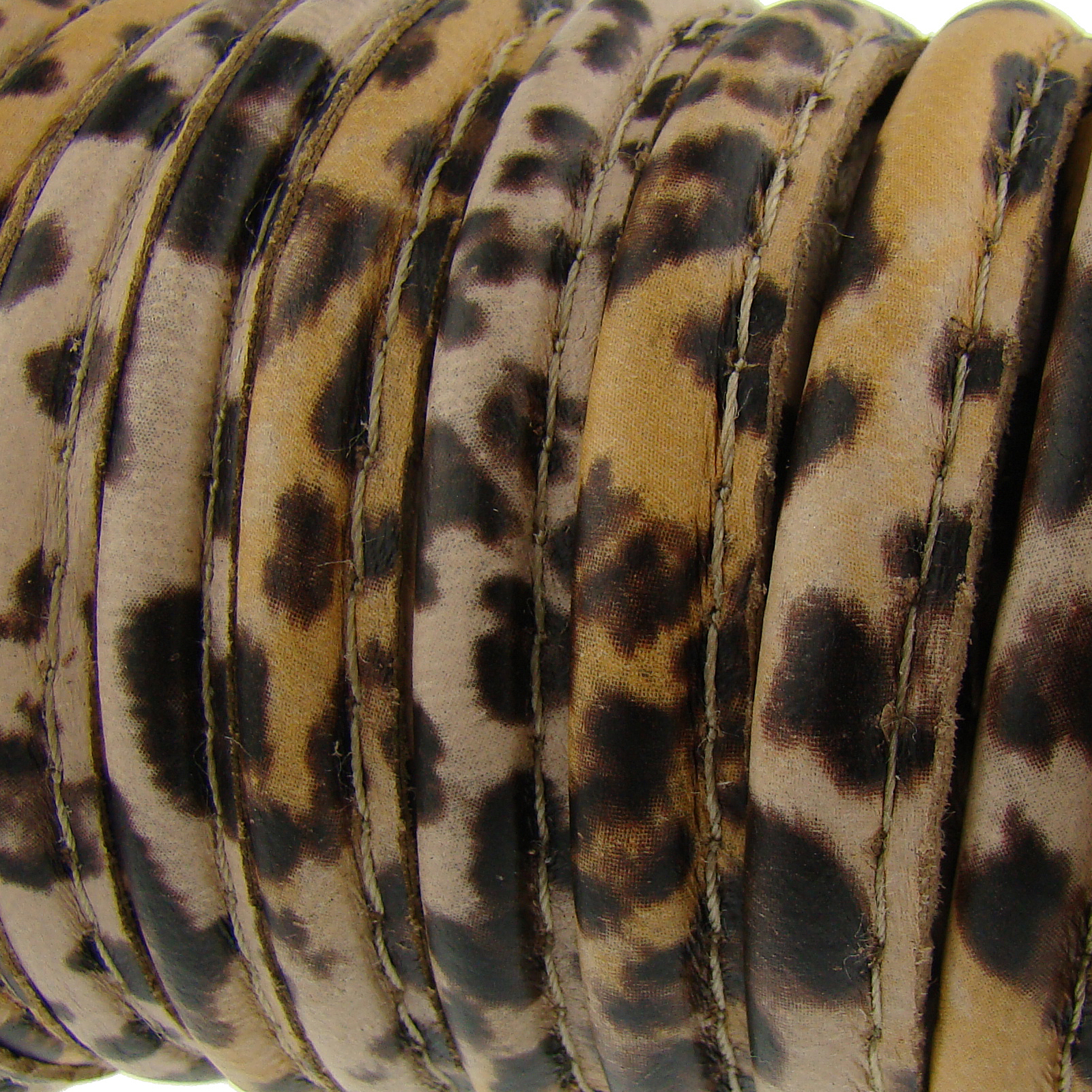 Lederschnur Oval gesäumt | Dicke:  5 mm - Tigerprint. Länge: 3 m