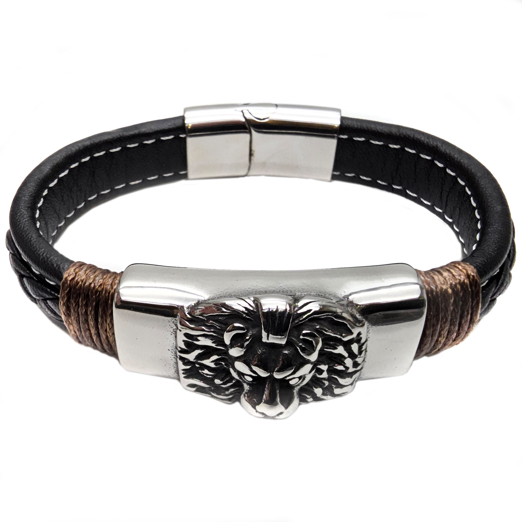 Lederarmband für Herren mit Löwenkopf und Magnetverschluss 2