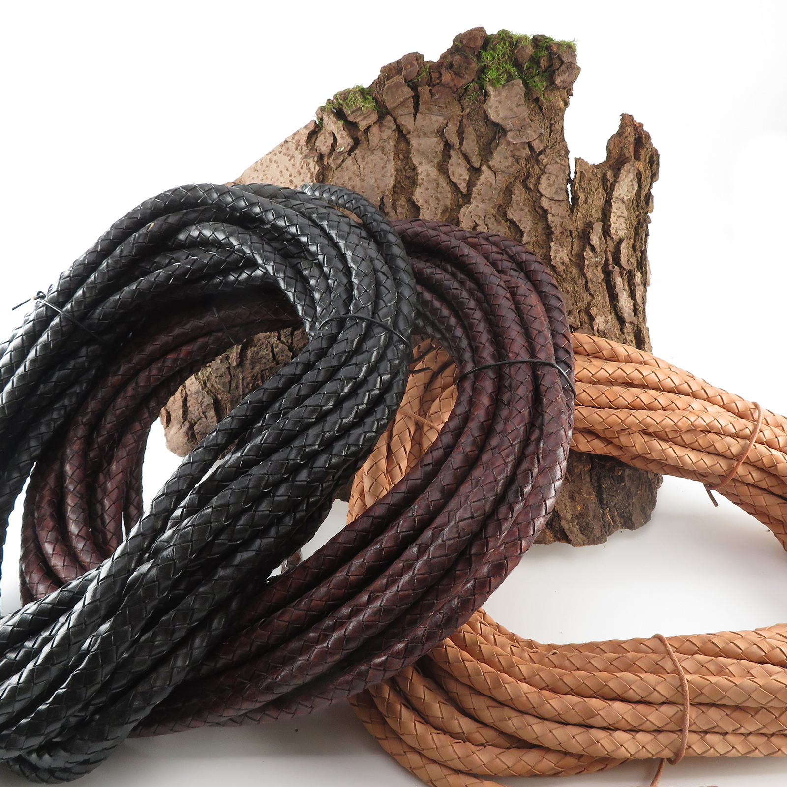 Lederschnur geflochten 10 mm - Schwarz. Länge: 5 m
