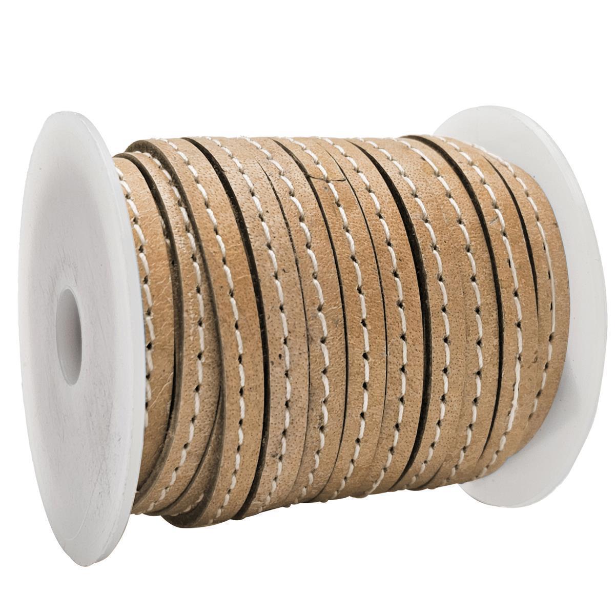 Lederband flach mit Ziernaht  5 x 1,5  mm - KO/02 Natur