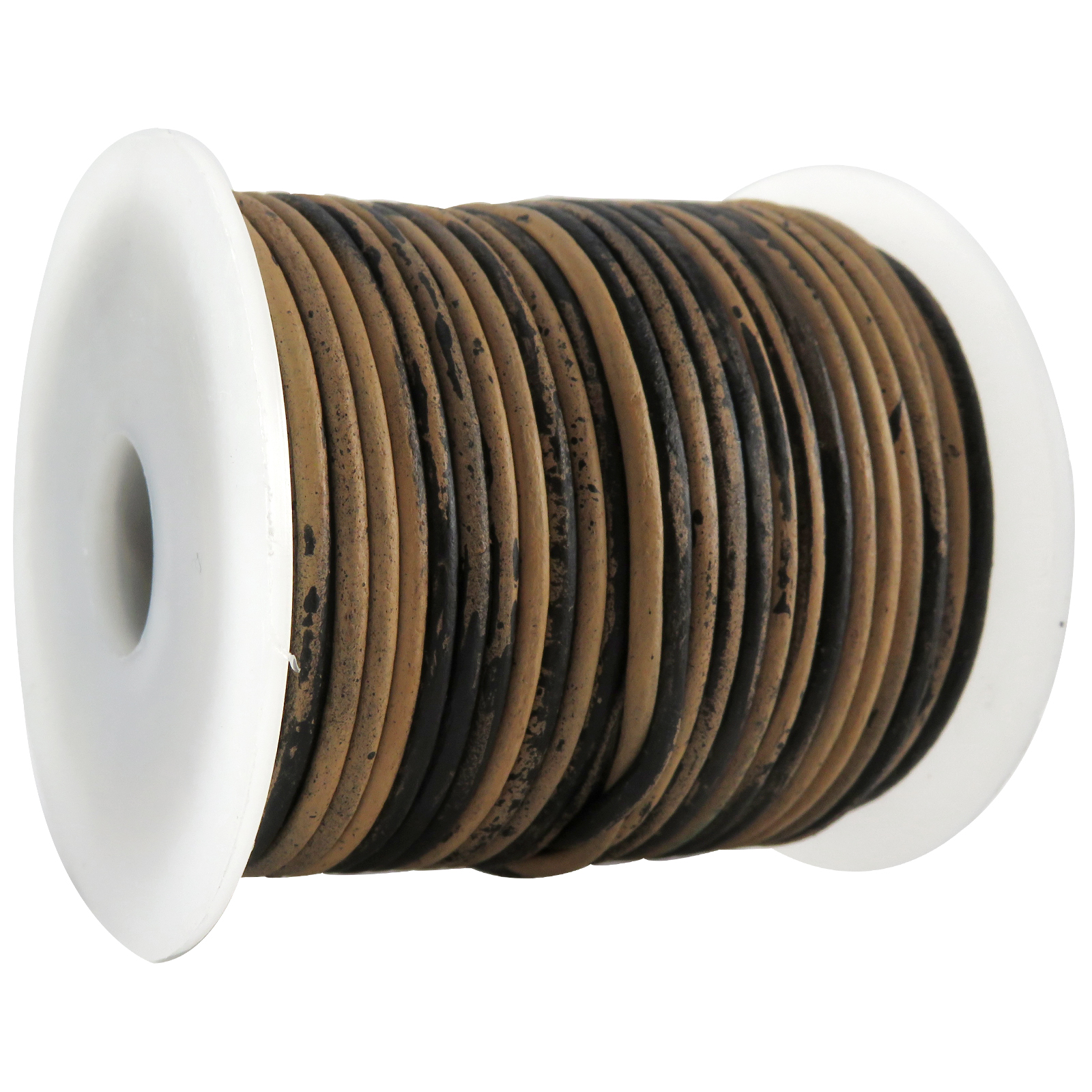 Lederschnur Rund 2 mm - Bicolor Schwarz/Beige. Länge: 25 m auf Rolle