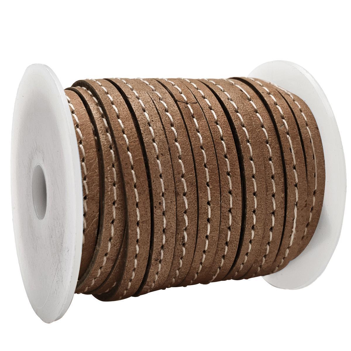 Lederband flach mit Ziernaht  5 x 1,5  mm - KO/16 Braun 3 m