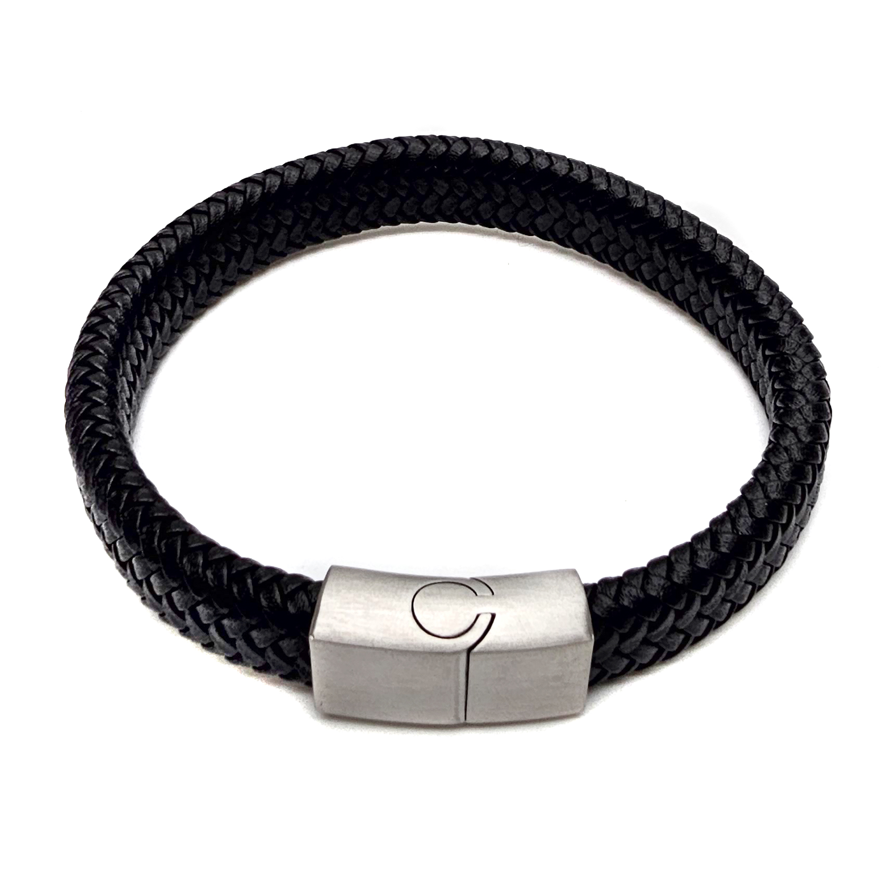 Geflochtenes Lederarmband flach fein - 12 mm Breite - Schwarz. Größe: 20 cm (M)