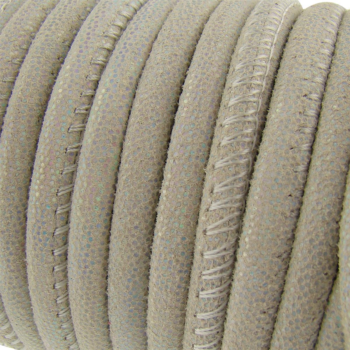Lederschnur Rund gesäumt | Dicke:  4 mm - Beige Metallic. Länge: 2 m