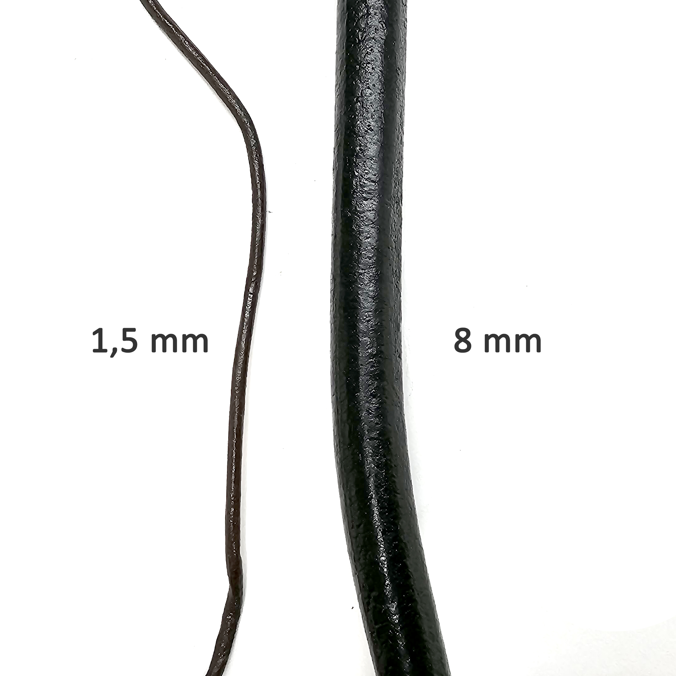 Robuste Lederschnur in Schwarz und 8 mm Durchmesser - Vergleich