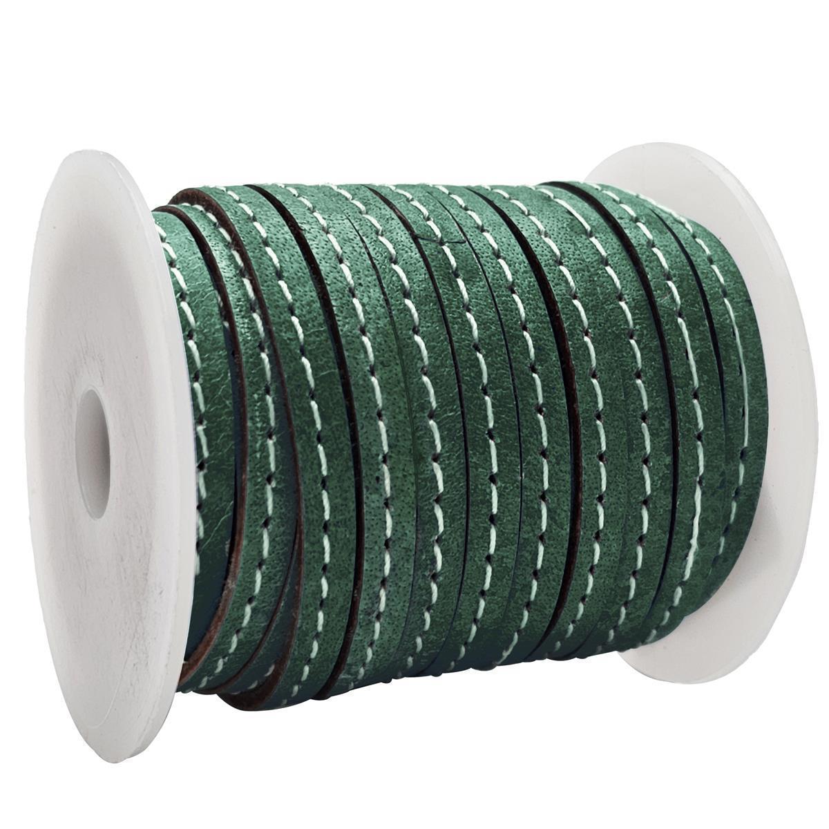 Lederband flach mit Ziernaht  5 x 1,5  mm - KO/20 Olivgrün