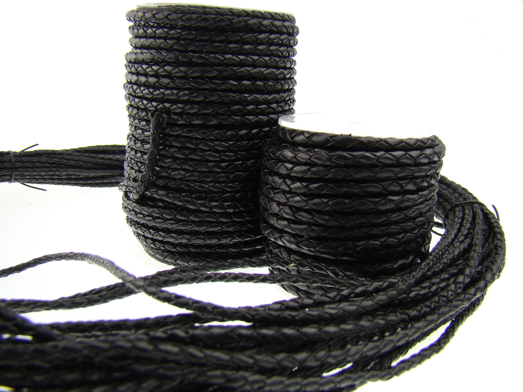 Lederschnur geflochten 3 mm - Schwarz. Länge: 2 m